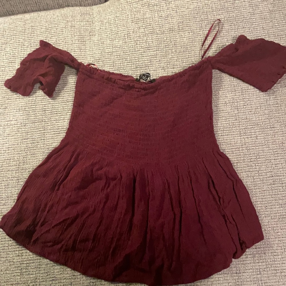 Maroon smocked boho top